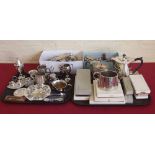 Quantity of mixed plated and stainless steel cutlery, plated tea ware, sugar shaker and cruet set