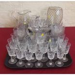 Quantity of cut glass sherry and other glasses, two cut glass fruit bowls, five rinses and various