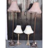 Pair of modern standard lamps & 2 table lamps Condition report: see terms and conditions