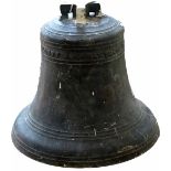 Large cast bronze bell with a cruciform top, diameter 53cm.