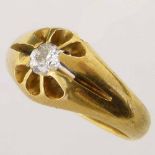 18ct gold single stone old European cut diamond claw set signet ring, Birmingham 1918, approximately