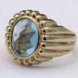 Fred of Paris 750 white gold signet ring set with a mixed cut aquamarine in a reeded shank, ring