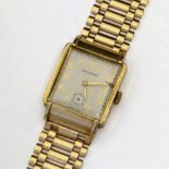 Garrard 9ct gold man's wristwatch, case London 1958, 10379, matt square dial, arabic hours,