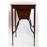 Painted mahogany work table, the hinged top revealing a fitted interior, width 40cm.