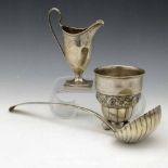 Robert Hennell silver cream helmet, London 1788, 3oz 17dwt; silver ladle with a shell bowl and