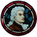 Circular stained glass panel of an 18th century gentleman. Condition report: see terms and