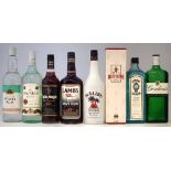 Gin and rum, to include Bombay Sapphire, Beefeater Dry Gin (in box) Malibu Coconut Rum, Lamb's Navy,