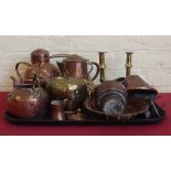 Copper "De la Rue" Guernsey container and misc. other brass and copper. Condition report: see