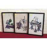 Three Chinese rice paper paintings of figures. Condition report: see terms and conditions