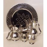 Four piece electro plated tea set and a tray. Condition report: see terms and conditions