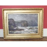 British School, 20th century, Coastal scene, oil on canvas in ornate gilt frame. Condition report: