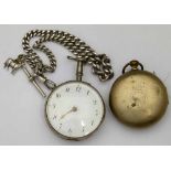 George III silver pocket watch (lacking outer pair case), London 1809 by Wm Linsley, white enamel