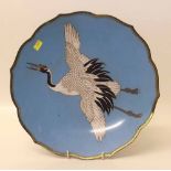 Japanese cloisonne dish of a crane, Meiji period. Condition report: see terms and conditions