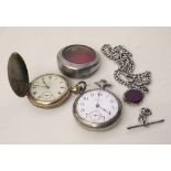 Waltham pocket watch, swiss pocket watch by Thos. Russell, silver watch chain and a case.