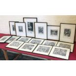 Quantity of assorted framed etchings and engravings after Meissonier and Hogarth. Condition