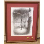 Framed Geldart print of street scene. Condition report: see terms and conditions