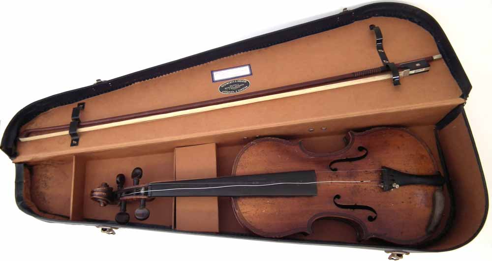 Violin in the style of Gaspar da Salo, with one piece tightly flamed back, double line purfling, - Image 17 of 17