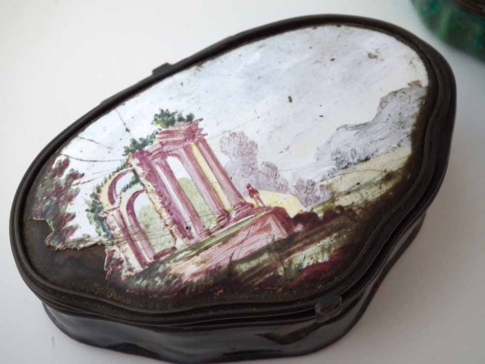 Five boxes, to include two enamel boxes painted with landscapes, another with 'A Trifle from - Image 3 of 12