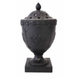 Wedgwood and Bentley black basalt potpourri urn circa 1780 with pierced cover and internal cover,