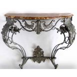 Reproduction steel console table with a marble top, width 104cm