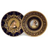 Two Pirkenhammer cabinet plates, painted with portraits of ladies within elaborate raised gilt and