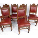 Set six late Victorian oak dining chairs upholstered in hide..