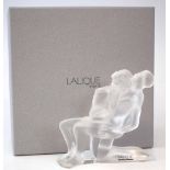 Lalique Intertwined dancers male and female nude figure group, with box, label and etched marks to