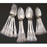 Scottish single struck King's pattern silver part set of six table forks, eight table spoons and six