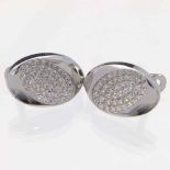 Pair of pave diamond oval earrings set in 750 white gold, gross weight 4.0g