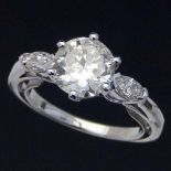 2.02ct brilliant cut diamond ring with marquise shoulders in unmarked white gold, gross weight 5.1g
