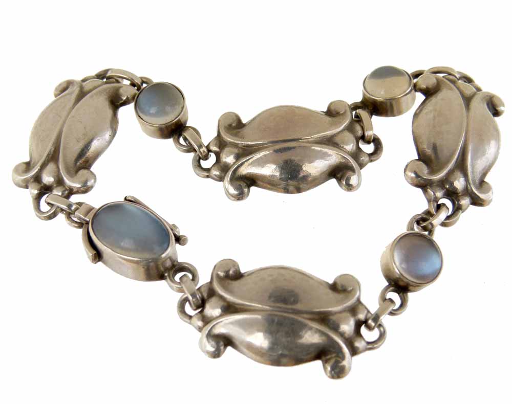 Georg Jensen silver moonlight blossom bracelet, pattern 11, set with moonstones, length 19cm.,