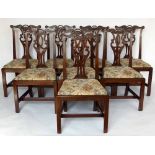 Set of eight Chippendale style mahogany dining chairs, George III and later, with recently