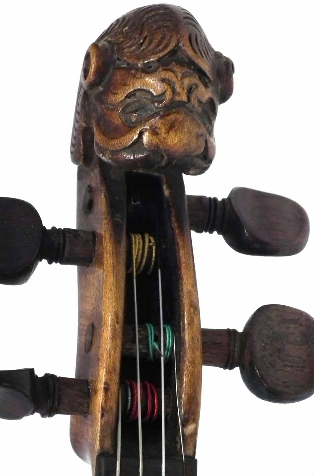 German violin with lion head scroll, two piece back and Birdseye maple neck, together with case - Image 6 of 16