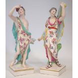 Matched pair of Derby figures of Bacchus and Ariadne circa 1780, modelled standing on square bases