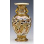 Japanese Satsuma baluster vase signed Gyokuzan, decorated with shaped panels of figures, Meiji