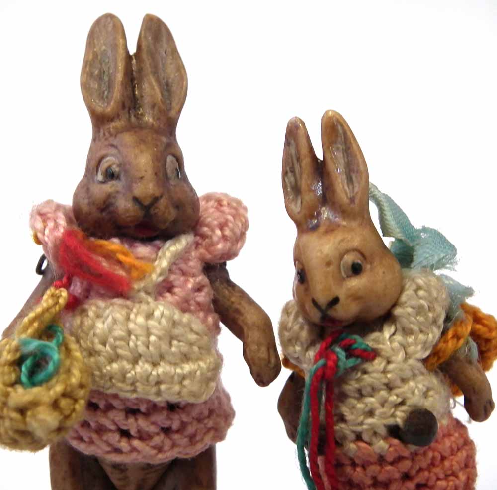 Hertwig four piece bisque Rabbit doll family, with porcelain jointed legs and arms, the tallest - Image 6 of 9