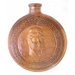 Saltglaze stoneware commemorative bottle circa 1810, moulded with portraits of George III and Prince