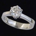 1.5ct single stone brilliant diamond, colour G, clarity VS2, set in 750 white gold, ring size N+,