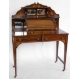 Inlaid rosewood tambour fronted writing desk with a sliding interior on square section legs, width