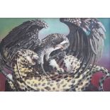 Francis Wainwright (1940-), Eagle and leopard entangled in combat, signed and dated 1978, acrylic on