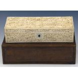 Cantonese ivory glove box in its outer wooden case, late Qing Dynasty, the ivory box carved in