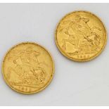 Two Victoria gold sovereigns 1892 and 1893, F.