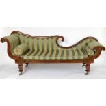 Rosewood neo-classical chaise longue with an acanthus top rail, on polygonal legs, length 220cm