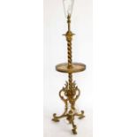 Neo-classical gilt brass lamp table, originally an oil lamp, with a telescopic column and marble