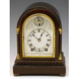 Georgian style small mantel clock, arched silvered dial, eight day balance wheel movement striking