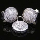 Pair of 18ct (750) white gold brilliant and baguette diamond earstuds and a pendant, diameter
