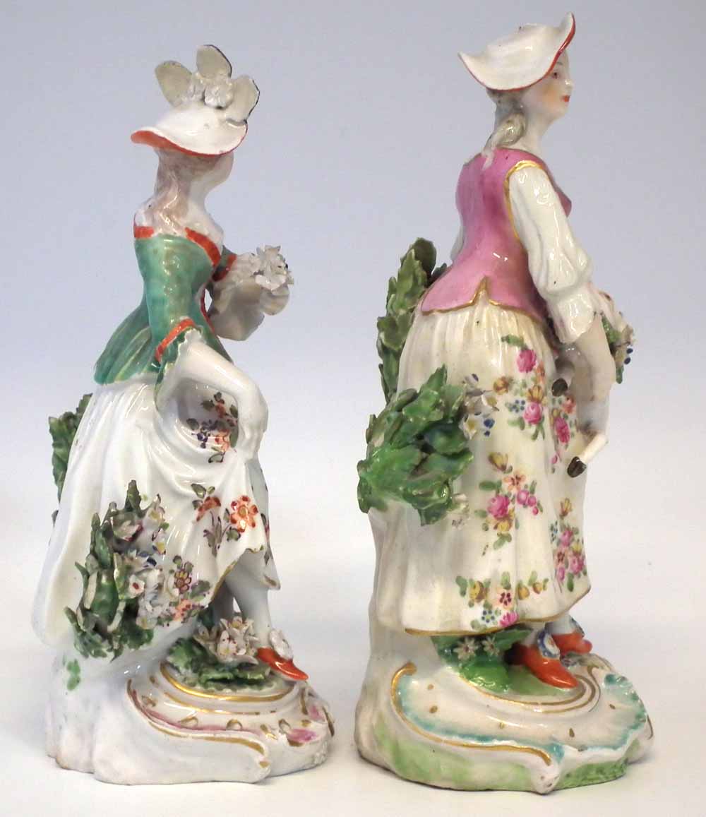 Two Derby figures of ladies circa 1770, modelled standing in front of floral bocages on scrolled - Image 3 of 15