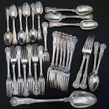 Part suite of several variations of Georgian and Victorian King's pattern silver forks and spoons