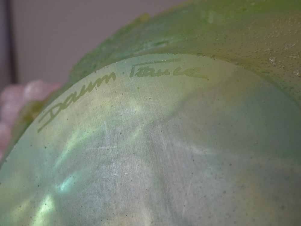 Daum bowl, green and pink coloured body moulded with grapes and leaves, etched mark to foot, with - Image 8 of 9