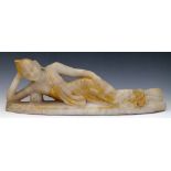Siamese gilded alabaster figure of the reclining Buddha at rest, length 54cm